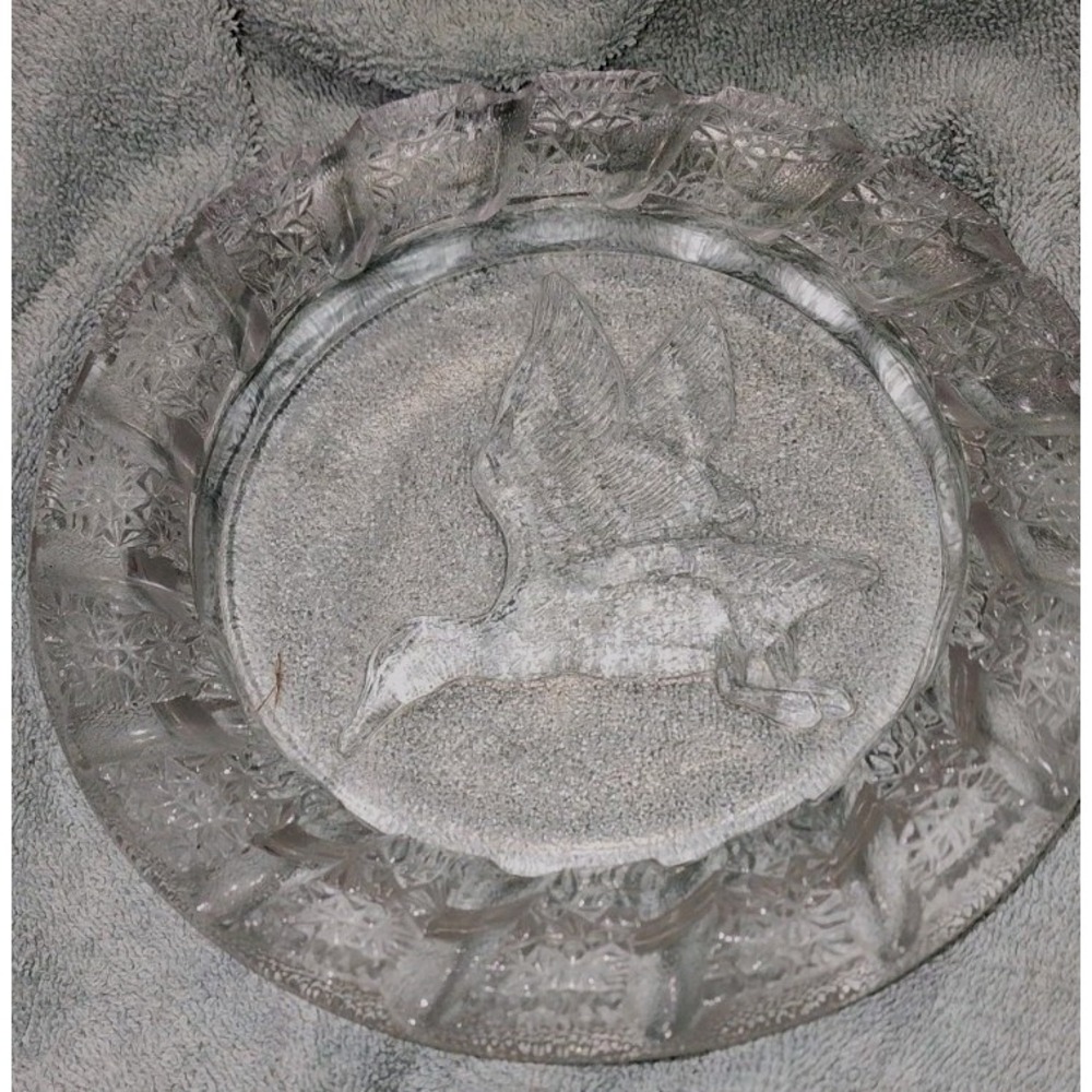Vtg Clear Glass ashtray mallard duck flight heavy duty Cottagecore Grannycore